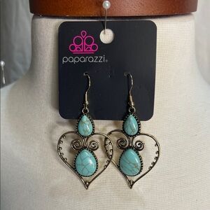 Paparazzi Turquoise and Gold Teardrop Heart Earrings